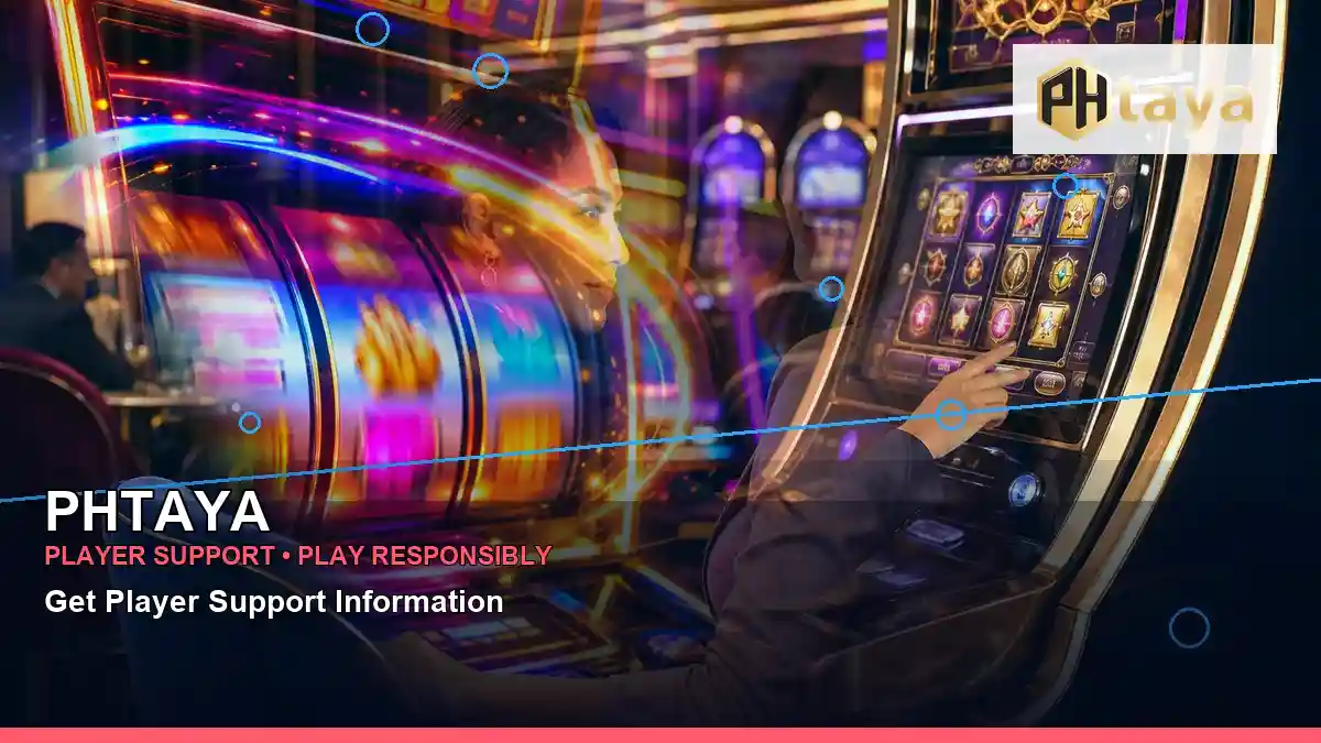 PHTAYA mobile casino app featuring an adult Filipina casino host with a layered collage composition